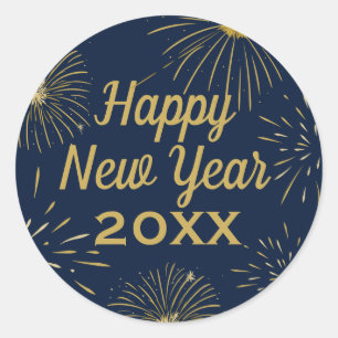 Gold Navy Blue Elegant 2026 Happy New Year Party Classic Round Sticker