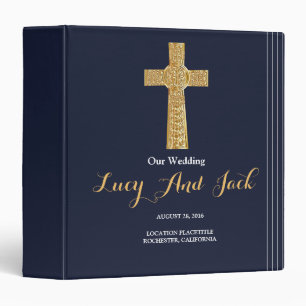 Gold navy blue elegant typography 3 ring binder