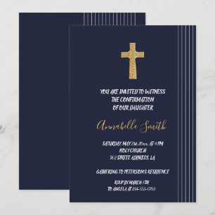 Gold navy blue elegant typography CONFIRMATION Invitation