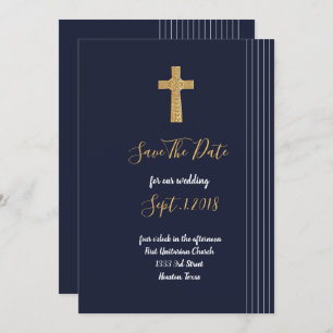 Gold navy blue elegant typography save the date invitation