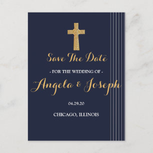 Gold navy blue elegant typography Save the Date Postcard