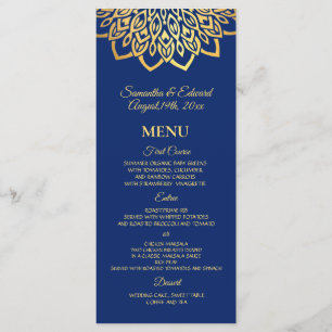 Gold Navy Blue Elegant  Wedding Menu