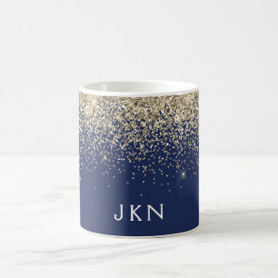 Gold Navy Blue Girly Glitter Sparkle Monogram Name Coffee Mug