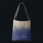 Gold Navy Blue Girly Glitter Sparkle Monogram Name Crossbody Bag<br><div class="desc">Gold and Navy Blue anniversary,  baby shower or bachelorette party gift for someone that loves glam luxury and chic styles.</div>