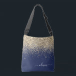 Gold Navy Blue Girly Glitter Sparkle Monogram Name Crossbody Bag<br><div class="desc">Gold and Navy Blue anniversary,  baby shower or bachelorette party gift for someone that loves glam luxury and chic styles.</div>