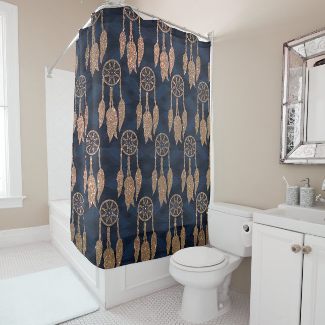 Gold Navy Blue Glitter Ikat Dream Catcher Pattern (In Situ)