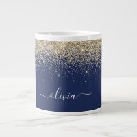 Gold Navy Blue Glitter Modern Monogram Name