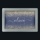Gold Navy Blue Glitter Script Monogram Girly Name Belt Buckle<br><div class="desc">Navy Blue and Gold Sparkle Glitter Script Monogram Name Belt Buckle. This makes the perfect graduation,  sweet 16 16th,  18th,  21st,  30th,  40th,  50th,  60th,  70th,  80th,  90th,  100th birthday,  wedding,  bridal shower,  anniversary,  baby shower or bachelorette party gift for someone that loves glam luxury and chic styles.</div>