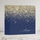 Gold Navy Blue Glitter Script Monogram Girly Name Binder<br><div class="desc">Gold and Navy Blue Sparkle Glitter Script Monogram Name Binder. This makes the perfect sweet 16 birthday,  wedding,  bridal shower,  anniversary,  baby shower or bachelorette party gift for someone that loves glam luxury and chic styles.</div>