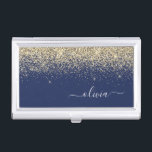 Gold Navy Blue Glitter Script Monogram Girly Name Business Card Holder<br><div class="desc">Navy Blue and Gold Sparkle Glitter Script Monogram Name Business Card Holder. This makes the perfect sweet 16 birthday,  wedding,  bridal shower,  anniversary,  baby shower or bachelorette party gift for someone that loves glam luxury and chic styles.</div>