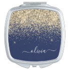 Gold Navy Blue Glitter Script Monogram Girly Name