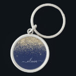 Gold Navy Blue Glitter Script Monogram Girly Name Keychain<br><div class="desc">Gold and Navy Blue Sparkle Glitter Script Monogram Name Keychains (Key Chain). This makes the perfect sweet 16 birthday,  wedding,  bridal shower,  anniversary,  baby shower or bachelorette party gift for someone that loves glam luxury and chic styles.</div>