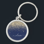 Gold Navy Blue Glitter Script Monogram Girly Name Keychain<br><div class="desc">Gold and Navy Blue Sparkle Glitter Script Monogram Name Keychains (Key Chain). This makes the perfect sweet 16 birthday,  wedding,  bridal shower,  anniversary,  baby shower or bachelorette party gift for someone that loves glam luxury and chic styles.</div>