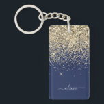 Gold Navy Blue Glitter Script Monogram Girly Name Keychain<br><div class="desc">Gold and Navy Blue Sparkle Glitter Script Monogram Name Keychain. This makes the perfect sweet 16 birthday,  wedding,  bridal shower,  anniversary,  baby shower or bachelorette party gift for someone that loves glam luxury and chic styles.</div>