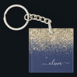 Gold Navy Blue Glitter Script Monogram Girly Name Keychain<br><div class="desc">Navy Blue and Gold Faux Foil Sparkle Glitter Script Monogram Name Keychain. This makes the perfect sweet 16 birthday,  wedding,  bridal shower,  anniversary,  baby shower or bachelorette party gift for someone that loves glam luxury and chic styles.</div>