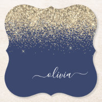 Gold Navy Blue Glitter Script Monogram Girly Name