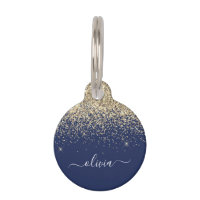 Gold Navy Blue Glitter Script Monogram Girly Name