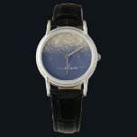 Gold Navy Blue Glitter Script Monogram Girly Name Watch<br><div class="desc">Navy Blue and Gold Sparkle Glitter Script Monogram Name Watch. This makes the perfect graduation,  birthday,  wedding,  bridal shower,  anniversary,  baby shower or bachelorette party gift for someone that loves glam luxury and chic styles.</div>