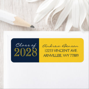 Gold & Navy Blue Graduation Return Address Labels