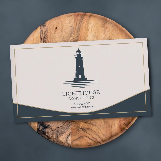 Gold & Navy Blue Lighthouse Business Card (Gold & Navy Blue Lighthouse Business Card)