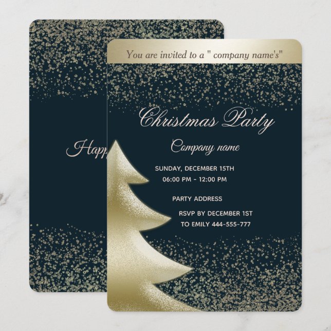 Gold/navy blue luxury corporate Christmas party Invitation (Front/Back)