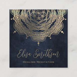  Gold & Navy Blue Mandala Reiki Healing Meditation Square Business Card