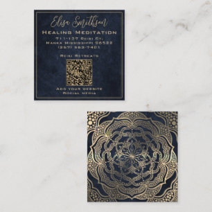  Gold & Navy Blue Mandala Reiki Healing Meditation Square Business Card