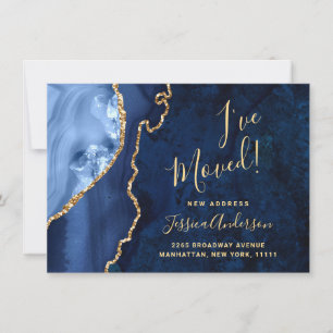 Gold & Navy Blue Marble Agate New Address Moving Announcement
