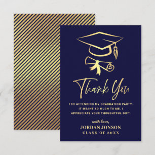 Gold Navy Blue Modern Graduation Thank You Card