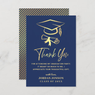 Gold Navy Blue Modern Graduation Thank You Card