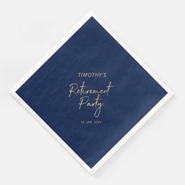 Gold & Navy Blue Modern Retirement Party Napkin (Corner)