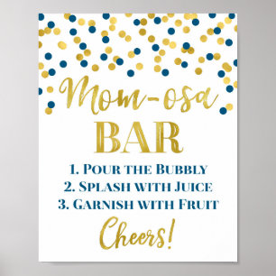 Gold Navy Blue Mom-osa Bar Sign Baby Shower