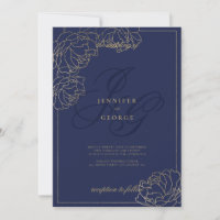 Gold navy blue monogram initals floral wedding