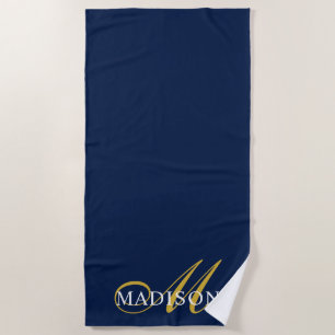 Gold Navy Blue Monogrammed Beach Towel