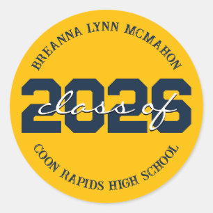 Gold & Navy Blue Personalized Graduation Stickers
