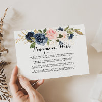 Gold Navy Blue Pink Floral Honeymoon Wish 