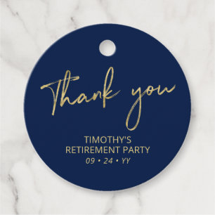 Gold & Navy Blue Retirement Party Thank you Favour Tags