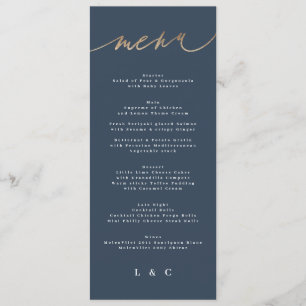 Gold Navy Blue Simple Classic Wedding Menu