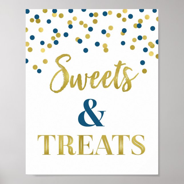 Gold Navy Blue Sweets & Treats Dessert Table Poster (Front)