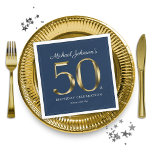 Gold Navy Blue Typography 50th Birthday Party Napkin<br><div class="desc">Gold Navy Blue Typography 50th Birthday Party Napkins. Simple yet classy birthday theme design with the birth year milestone in solid gold text effect! Elegantly design for any gender, male or female. Definitely a solid way to celebrate your birthday milestone! Check out the collection for co-ordinating items that will help...</div>