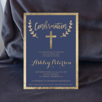 Gold navy blue typography border confirmation
