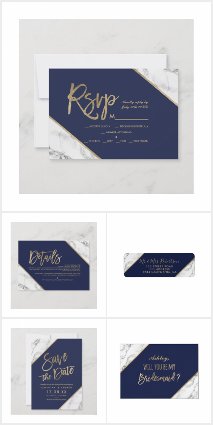 Gold navy blue white marble wedding