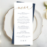 Gold Navy Blue White Simple Classic Wedding Menu<br><div class="desc">*Not real foil
*Part of a collection</div>