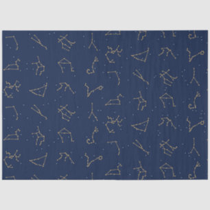 Gold & Navy Blue Zodiac Constellations Pattern Tissue Paper