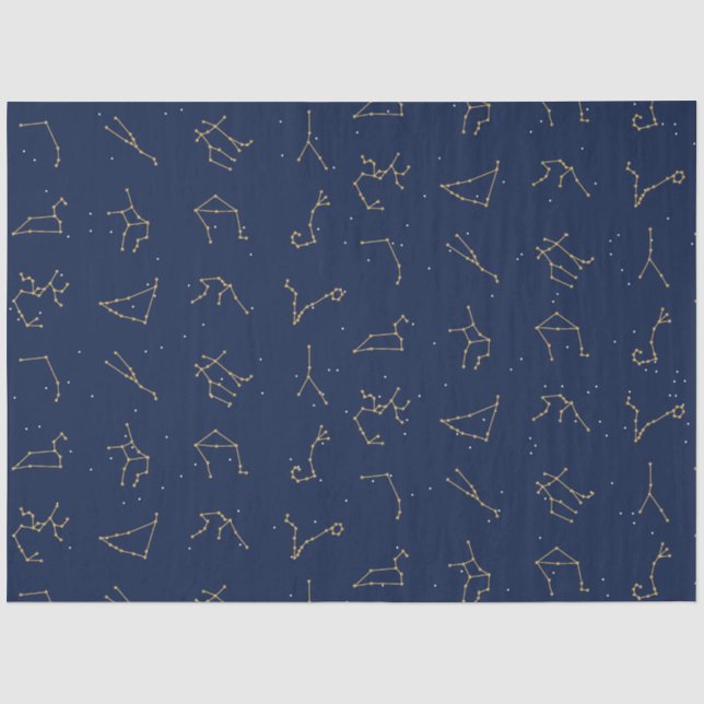 Gold & Navy Blue Zodiac Constellations Pattern Tissue Paper (Front)