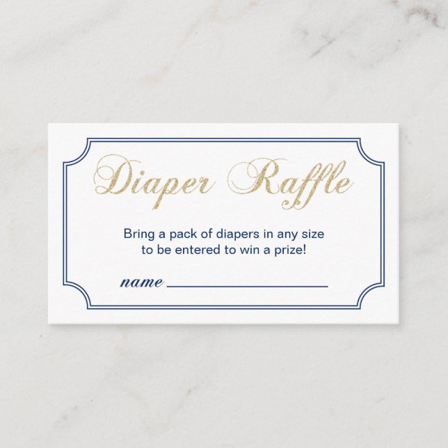 Gold & Navy | Boy Baby Shower Diaper Raffle Ticket Enclosure Card (Front)