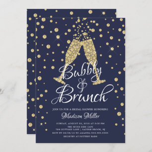 Gold & Navy Bubbly & Brunch Bridal Shower Invitation