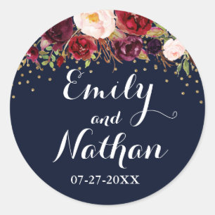 Gold Navy Burgundy Floral Fall Wedding Sticker