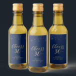 Gold & Navy Cheers 30 years, 30th Birthday Party Wine Label<br><div class="desc">These miniature liquor bottle labels are perfect for a modern chic navy blue & gold 30th birthday party. The design features golden typography " Cheers to 30 years " and sparkle graphics. You can personalize the text and background colour. Matching invitations and party supplies are available at my shop BaraBomDesign....</div>