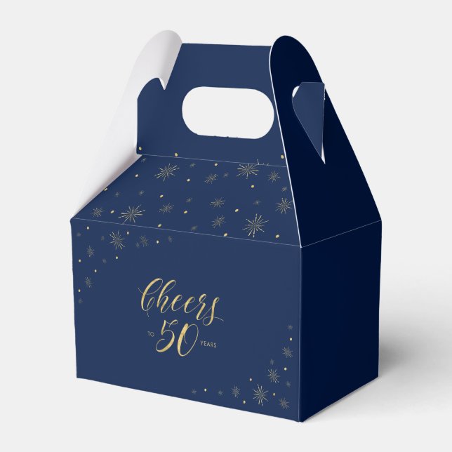 Gold & Navy | Cheers 50 years 50th Birthday Party Favor Box (Front Side)